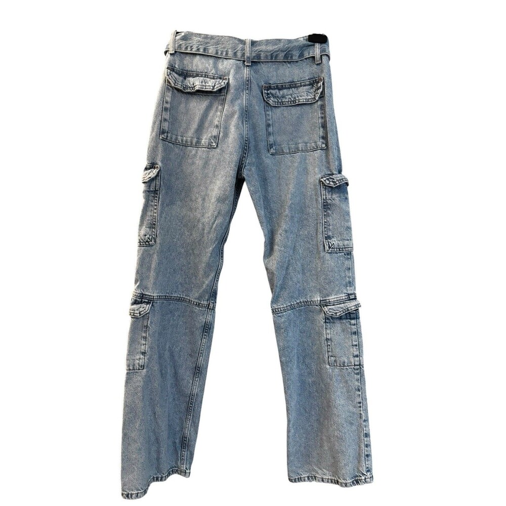 Zara Women's Light Blue Denim Belted Cargo Jeans SZ 4 - Picture 6 of 14